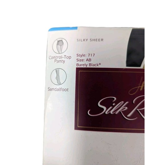 Hanes Silk Reflections Silky Sheer Barely Black Sandalfoot Pantyhose Size AB VTG - Picture 2 of 5